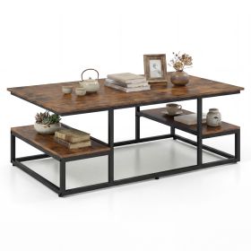 43" Rectangle Coffee Table with Storage and Open Shelves