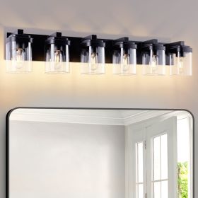 6 Light Bathroom Vanity Light, Matte Black Bathroom Light Fixtures with Clear Glass Shade