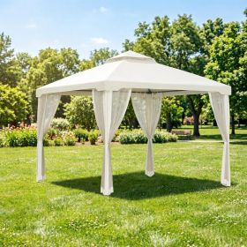 Cream White 9.6' X 9.6' Patio Gazebo Outdoor Canopy Shelter with 2-Tier Roof And Insect Netting Steel Frame for Garden Lawn Backyard Deck