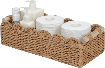 Paper Rope Scalloped Edge Toilet Paper Storage Basket, Small Living Room, Bedroom Decor Baskets for Over Toilet Storage Shelf, End Table
