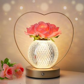 Rose Flower Lamp, Birthday Gifts for Women, Rechargeable Cordless LED Touch Lamps,3-Colour Infinitely Dimming Small Night Light, for Living Room