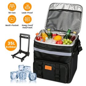35L Rolling Cooler Bag 2-in-1 Insulated Lunch Backpack with Telescopic Handle Wheels Adjustable Shoulder Strap Portable Thermal Cooler Bag for Ca