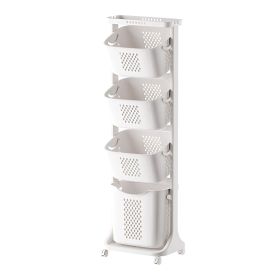 Modern Upgraded 4-Tier Rolling Laundry Basket Large Capacity Divided Movable Laundry Hamper Home Storage Organizer for Laundry Room Bathroom Deco